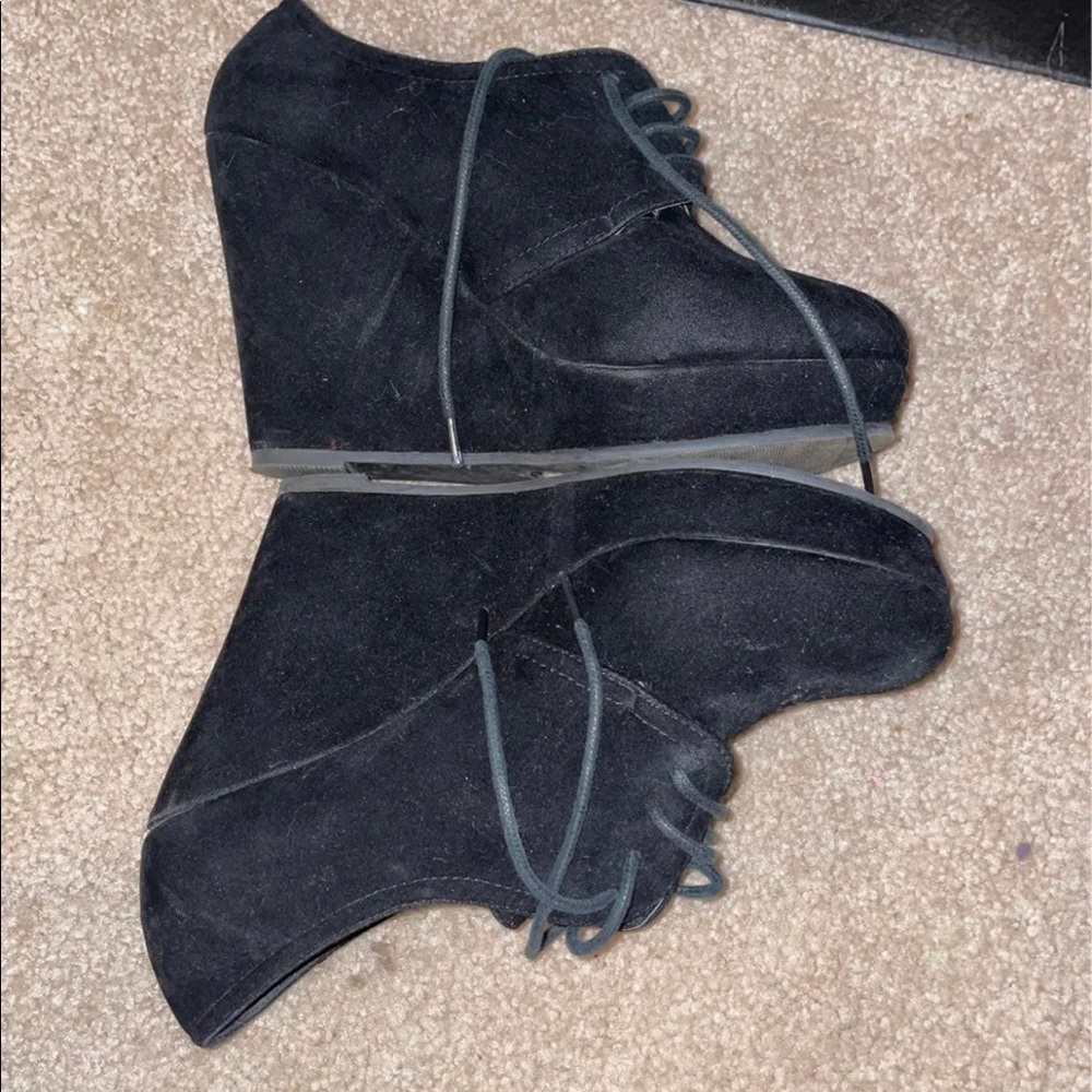 black suede wedge booties